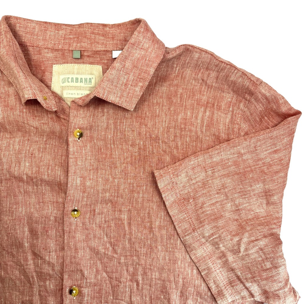 Cabana Men's Red Linen‎ Blend Button Down Short Sleeve Casual Cruise Shirt Sz XL